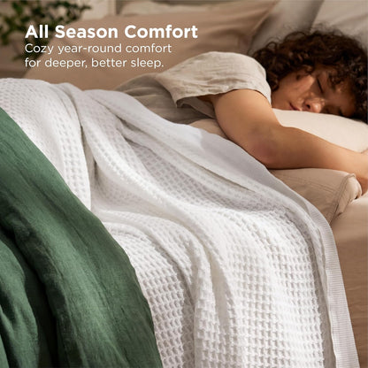Cozy Haven | 100% Cotton Queen Blanket with Cooling Waffle Weave | Soft & Breathable for Summer Comfort