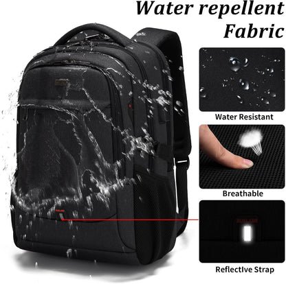 Travel Backpack with USB Charging Port for Laptops up to 17 Inches | Water-Resistant Daypack with Anti-Theft Pocket for Business Work School