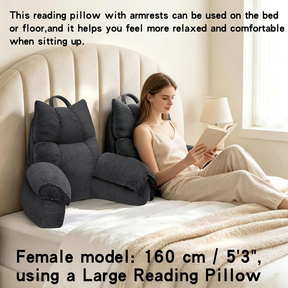 Cozy Reading Pillow with High Arm Rests & Supportive Memory Foam | Perfect Back Support for Relaxing, Reading & Gaming in Bed