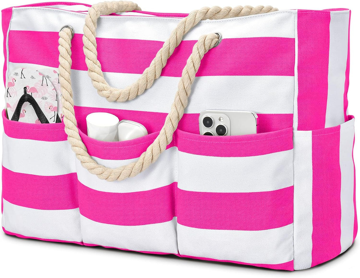 Oversized Water-Resistant Shoulder Tote with Secure Zip Top & 7 Compartments for Towels, Gear & Essentials