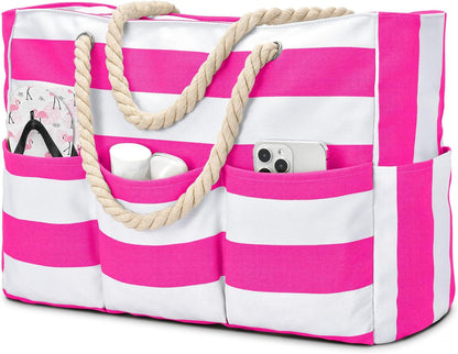 Oversized Water-Resistant Shoulder Tote with Secure Zip Top & 7 Compartments for Towels, Gear & Essentials