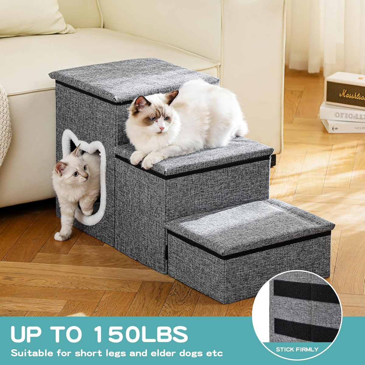 Pet Haven | 3-Step Non-Slip Dog Stairs with Storage | Easy Access for Small Dogs and Cats