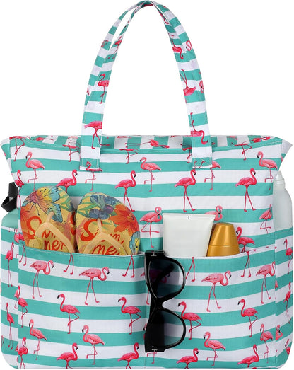 Ortekor Waterproof Beach Tote Bag with Zipper & Sandproof Design | Large Capacity for Travel and Gym