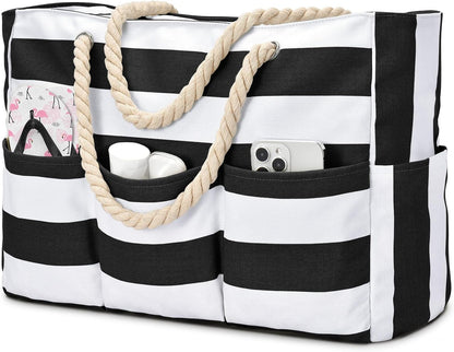 Oversized Water-Resistant Shoulder Tote with Secure Zip Top & 7 Compartments for Towels, Gear & Essentials