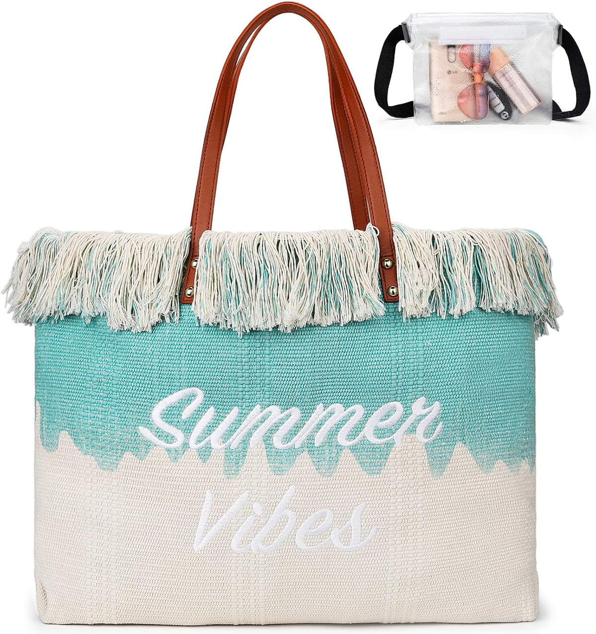 Neoprene Beach Bag with Inner Zipper Pocket, Large Beach Tote Bag with Purse, Machine Washable Travel Tote Bag