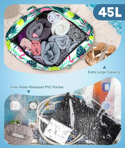 Ultimate Beach Tote | Extra Large Waterproof Bag with Zippered Wet Compartment | Lightweight & Foldable for Easy Travel
