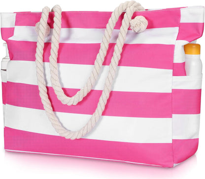 Zippered Canvas Beach Bag for Women – Waterproof Tote with Pockets for Pool, Travel & Everyday Errands – Sand-Resistant Shoulder Carryall