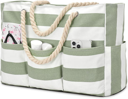 Oversized Water-Resistant Shoulder Tote with Secure Zip Top & 7 Compartments for Towels, Gear & Essentials