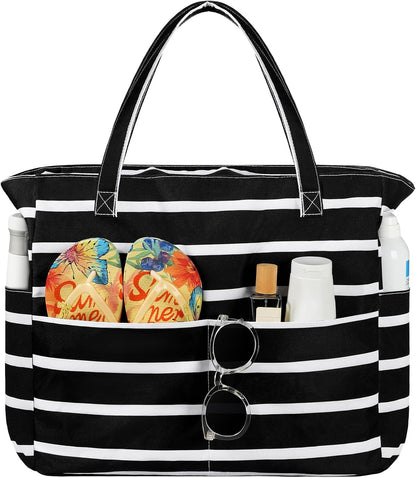 Ortekor Waterproof Beach Tote Bag with Zipper & Sandproof Design | Large Capacity for Travel and Gym
