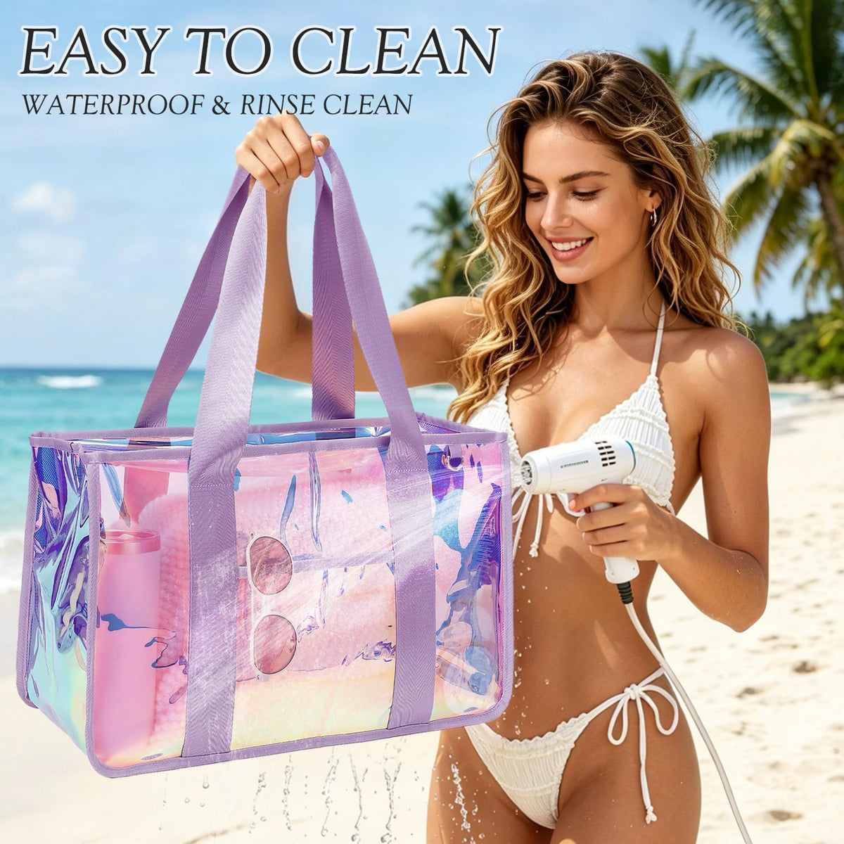 Ortekor Beach Tote Bag | Waterproof Sandproof Jelly Beach Bag with Zipper | Stylish & Spacious for Pool and Cruise Essentials