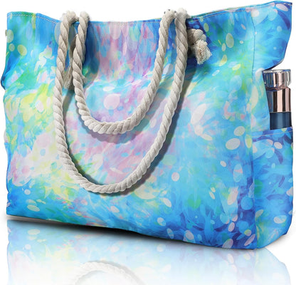 Zippered Canvas Beach Bag for Women – Waterproof Tote with Pockets for Pool, Travel & Everyday Errands – Sand-Resistant Shoulder Carryall