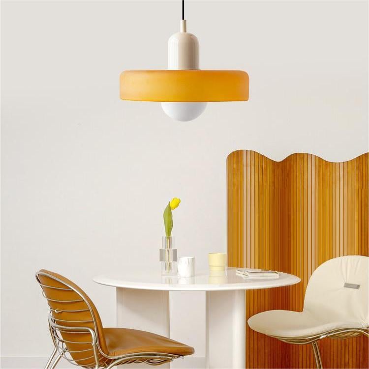 Glass Disc Pendant Light with Adjustable Cord – Modern Ceiling Fixture for Dining Room, Kitchen Island & Living Room
