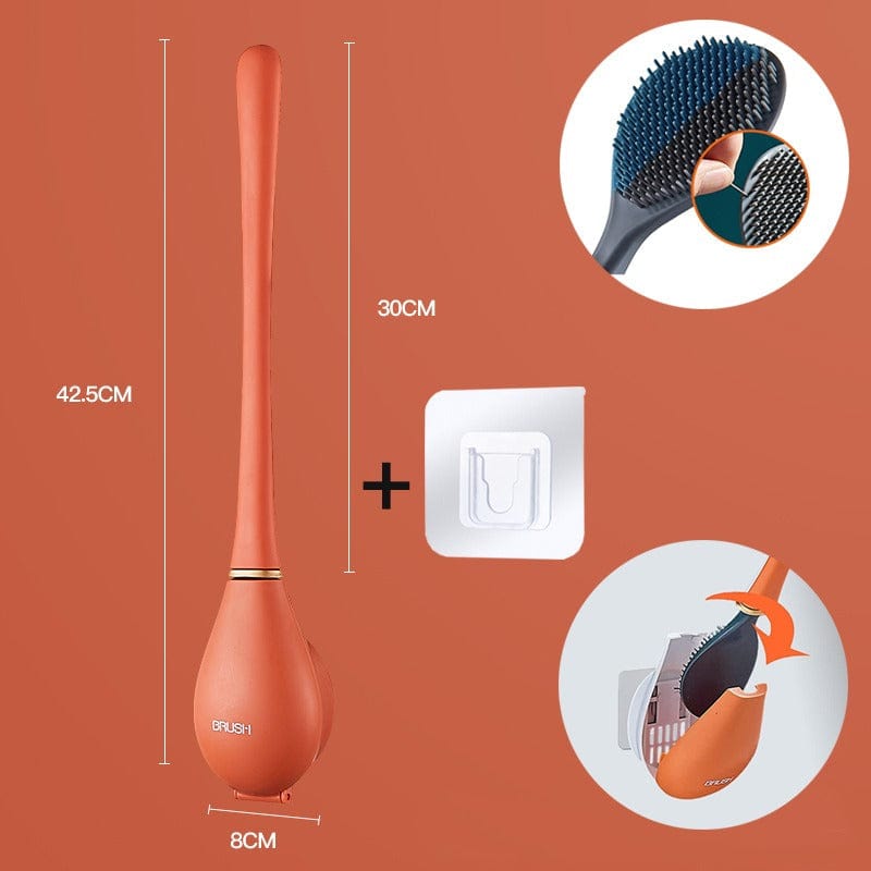 Silicone Toilet Brush with Flat Head & Wall Mount Holder for Deep Bowl Cleaning