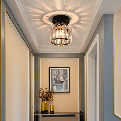 Decorative Flush Mount Light Fixture with Glass Cube and Metal Accents E27 Socket for Entryway Bedroom Small Room Ambient Overhead Lighting