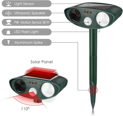 Solar Ultrasonic Animal Repeller Outdoor Motion Activated Pest Deterrent Device for Yard Garden Lawn Chipmunk Squirrel Raccoon Cat Dog