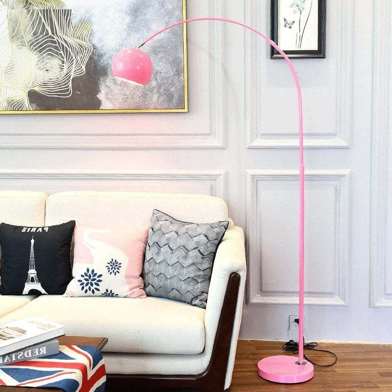Arched Metal Floor Lamp with Globe Shade for Reading & Living Rooms – Yellow – 70 in Tall – E27 Socket with Foot Switch