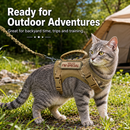 Ortekor Tactical Cat Harness with Leash for Outdoor Walks, Adjustable Escape-Resistant Vest for Cats