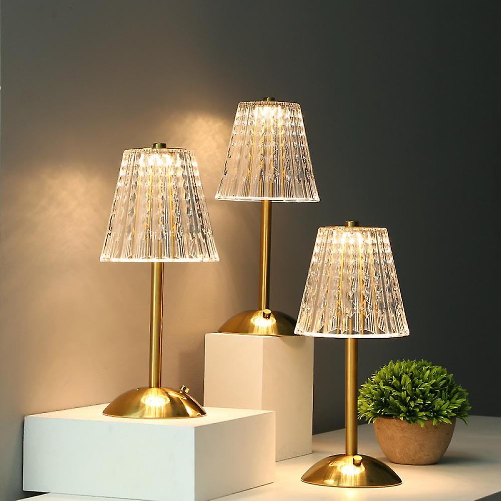 Gold Crystal Rechargeable Touch Dimmer Nightstand Lamp 9 in for Bedside Reading Desk Lighting Warm Cool White USB-C Powered Small Decorative