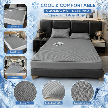 Foldable Cooling Sleep Mat for Summer – Breathable Waffle Texture Bed Pad with Soft Touch Surface – Portable Bedding Topper for Hot Weather