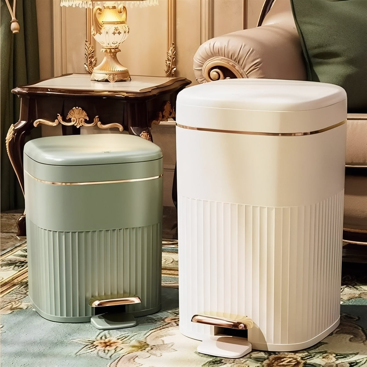 Step-Open Trash Can with Textured Exterior for Kitchen, Bathroom & Office Use