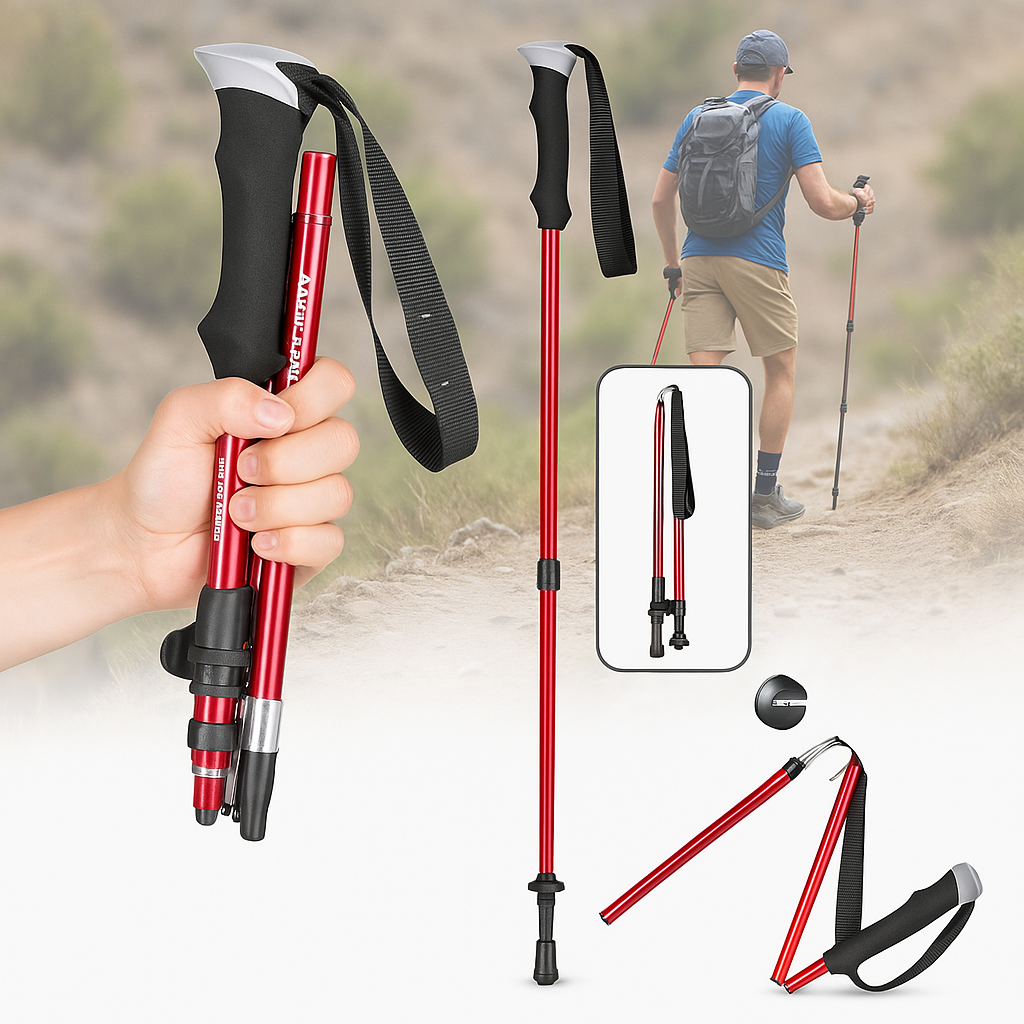 Telescoping Trail Poles for Hiking 43-53 in Collapsible Lightweight Alloy Support Sticks with Quick-Lock Mechanism for Mountain Trekking For