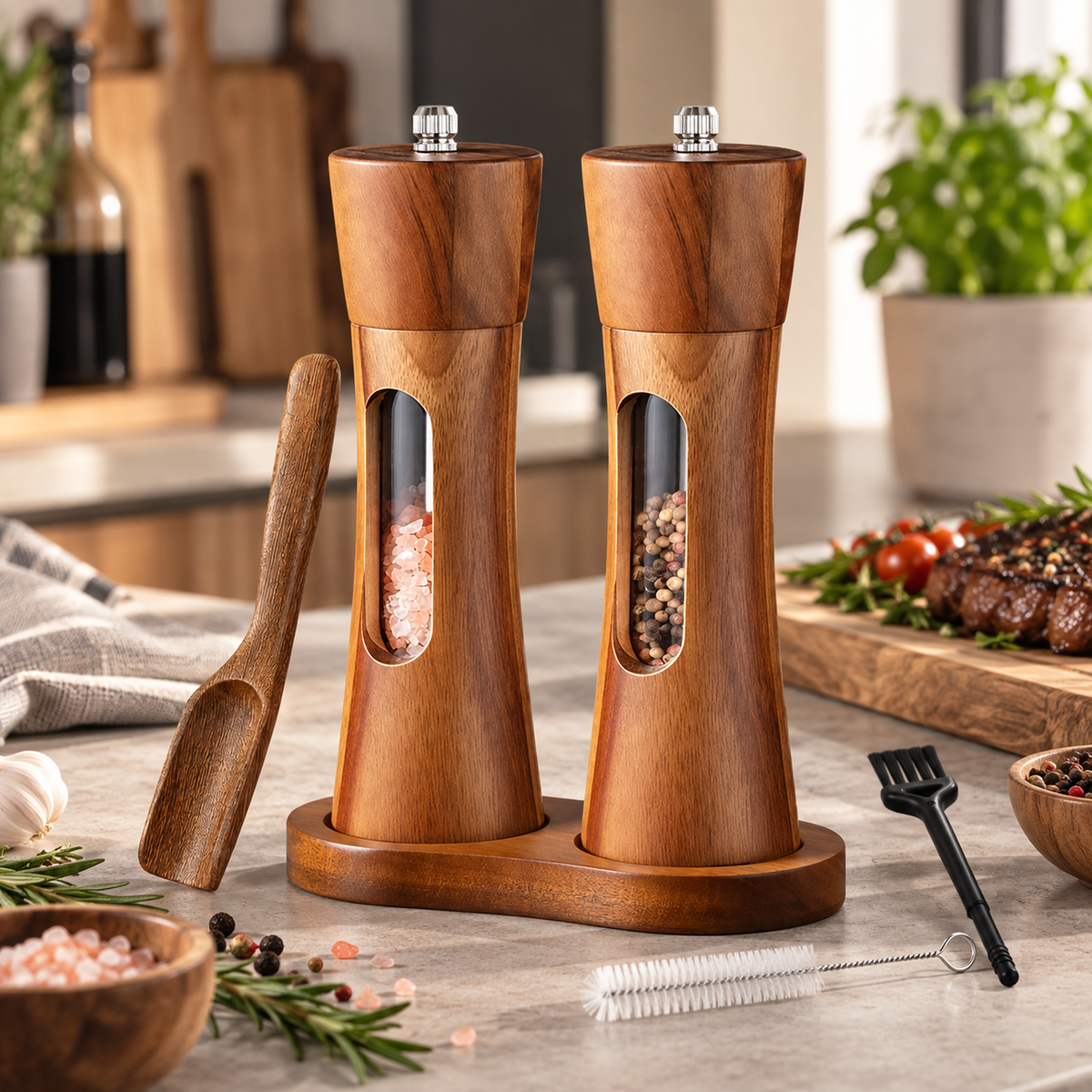 GRINDPEEK – Salt and Pepper Mill with Viewing Window for Convenient Use