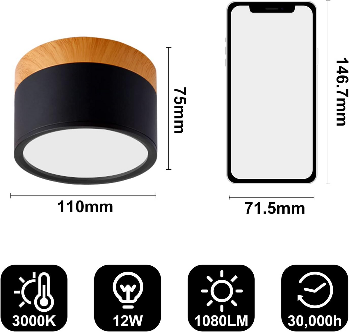 Compact LED Flush Mount Ceiling Light Fixture Wood & Metal Accent for Entryway Hallway Bedroom Kitchen 5W 7W Surface Mount Minimalist Modern