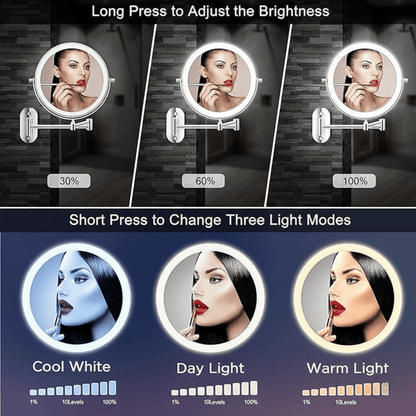 Rechargeable Lighted Vanity Mirror with Magnification & Touch Dimming for Bathroom Counter Makeup Application Skincare Beauty Routine
