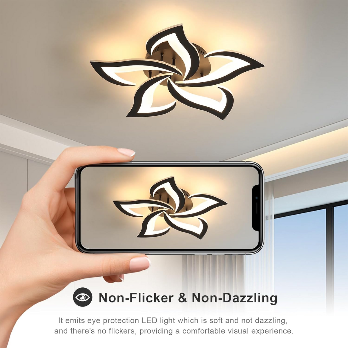 Flush Mount LED Fixture Metal Acrylic Black Layered Floral Pattern for Bedroom Living Room Hallway Contemporary Home Decor Overhead Light