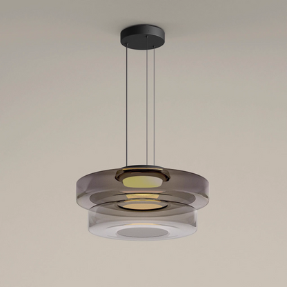 Tiered Glass Hanging Fixture 12 in Amber for Dining Tables Kitchen Islands Contemporary Statement Overhead Illumination