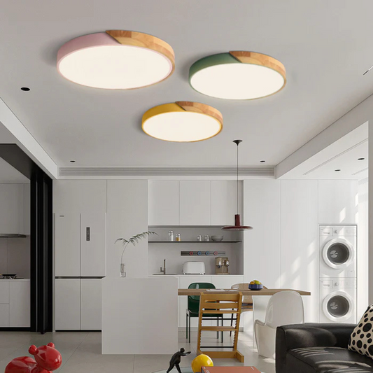 Wooden Flush Mount LED Light Fixture 3000K Soft White for Bedroom Living Room Hallway Minimalist Nordic Style Modern Recessed Low Profile Ac