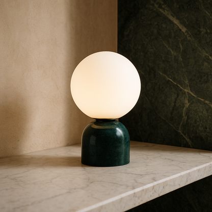 Minimalist Globe Accent Lamp with Natural Stone Base – Frosted Sphere Design for Nightstands, Side Tables & Console Styling – Soft Glow Illu