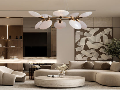 Circular Glass Disc Chandelier with Integrated LED Lighting for Dining Room & Living Room | Modern Adjustable Pendant Fixture