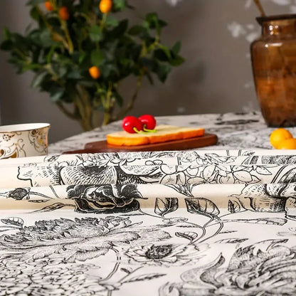 Brielle Custom Tablecloth - Cotton Polyester Blend, Floral Tassels