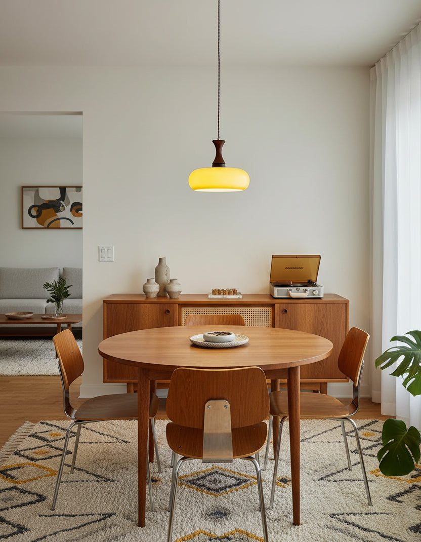 Hanging Light Fixture with Amber Glass Shade 7 Inch Diameter Adjustable Cord for Kitchen Islands Dining Tables Breakfast Bars Modern Farmhou