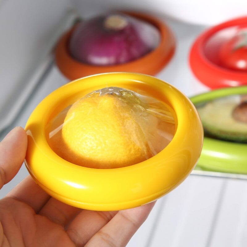 Stretch-Seal Half-Fruit Storage Containers with Snap-On Lids, Set of 4 Nesting Bins for Avocado Lemon Onion Tomato, BPA-Free Fresh Keeper