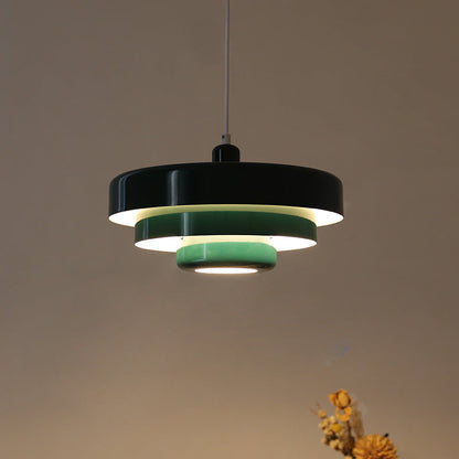 Round Metal Pendant Light 14-Inch Industrial Farmhouse Ceiling Fixture for Kitchen Island Dining Room Bedroom E26 Socket Green Orange