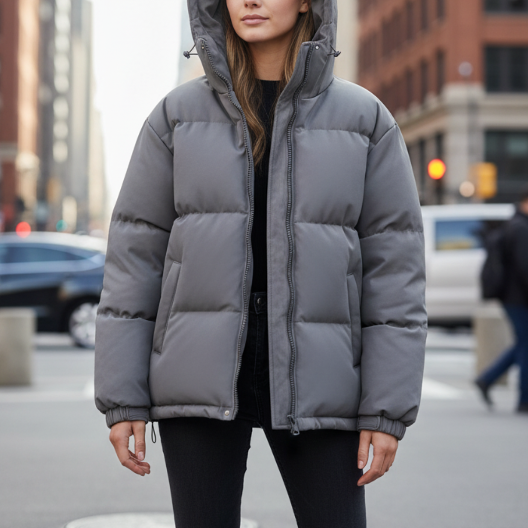 Hooded Puffer Jacket for Women – Water-Resistant Quilted Winter Coat with Side Pockets for Everyday Wear, Travel & Outdoor Activities