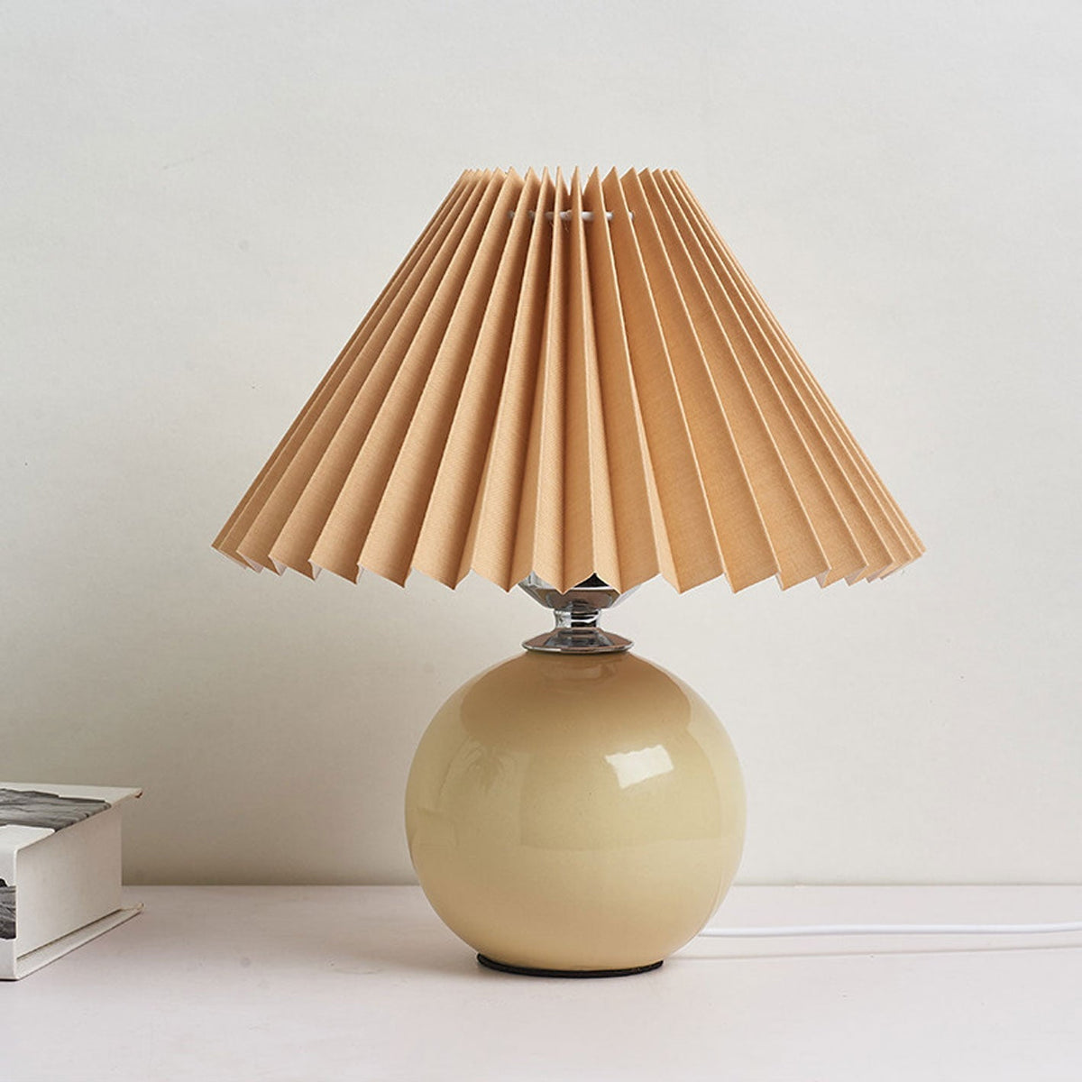 Ceramic Accent Lamp with Fabric Shade 11x9.5 in E26 Socket for Nightstand Desk Study Room Reading Light Modern Home Decor