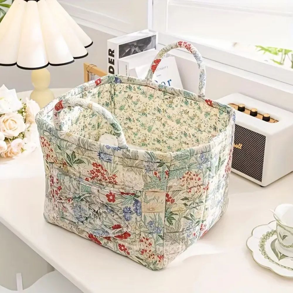 Fabric Storage Bin with Botanical Print – Collapsible Organizer for Closet, Shelf & Dresser – Lightweight Canvas Cube for Shoes, Linens &