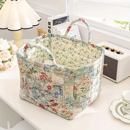 Fabric Storage Bin with Botanical Print – Collapsible Organizer for Closet, Shelf & Dresser – Lightweight Canvas Cube for Shoes, Linens &