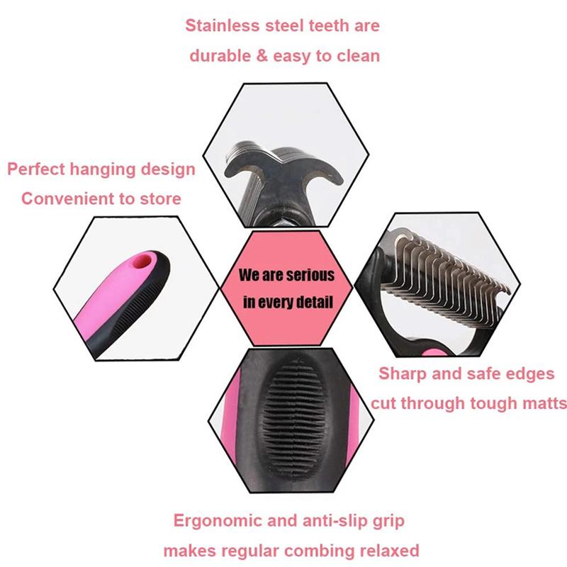 Dual-Blade Pet Deshedding Brush for Dogs & Cats – Stainless Steel Grooming Comb for Medium to Long Coats