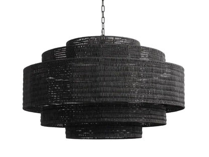 Woven Rattan Ceiling Chandelier with Layered Dome Shade – 28 or 40 Inch Natural Boho Pendant Light for Dining Room, Bedroom, Living Room
