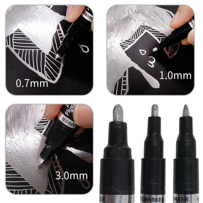 Reflective Chrome Ink Art Pen – Ultra-Glossy Metallic Writing Marker for Crafts, Glass, Plastic & More – 3 Tip Sizes Available