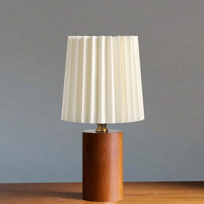 Nightstand Lamp with Pleated Shade Wood Base 12 in Tall USB or E26 Socket Soft Ambient Light for Bedroom Office Reading Scandinavian Modern
