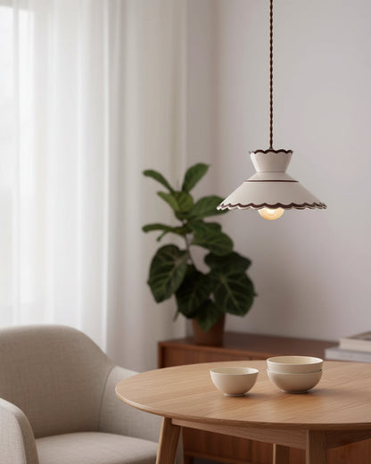 Handcrafted Ceramic Hanging Light with Floral Design 9.6 Inch Diameter Overhead Fixture Adjustable Cord E26 Socket for Dining Area Kitchen C
