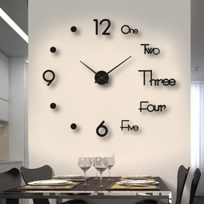 Oversized Noiseless Timepiece for Home & Office – Customizable 3D Layout with Modern Black Finish – Perfect for Open-Plan Spaces and Contemp