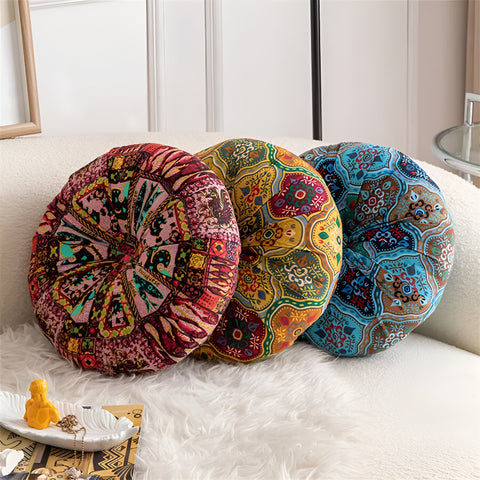 Bohara Round Cushion - Soft Microfiber, Vibrant Tribal Design