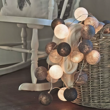 Cotton Ball String Lights with Soft Woven Globes for Bedroom, Living Room & Party Decor – USB or Battery Powered Fairy Lights