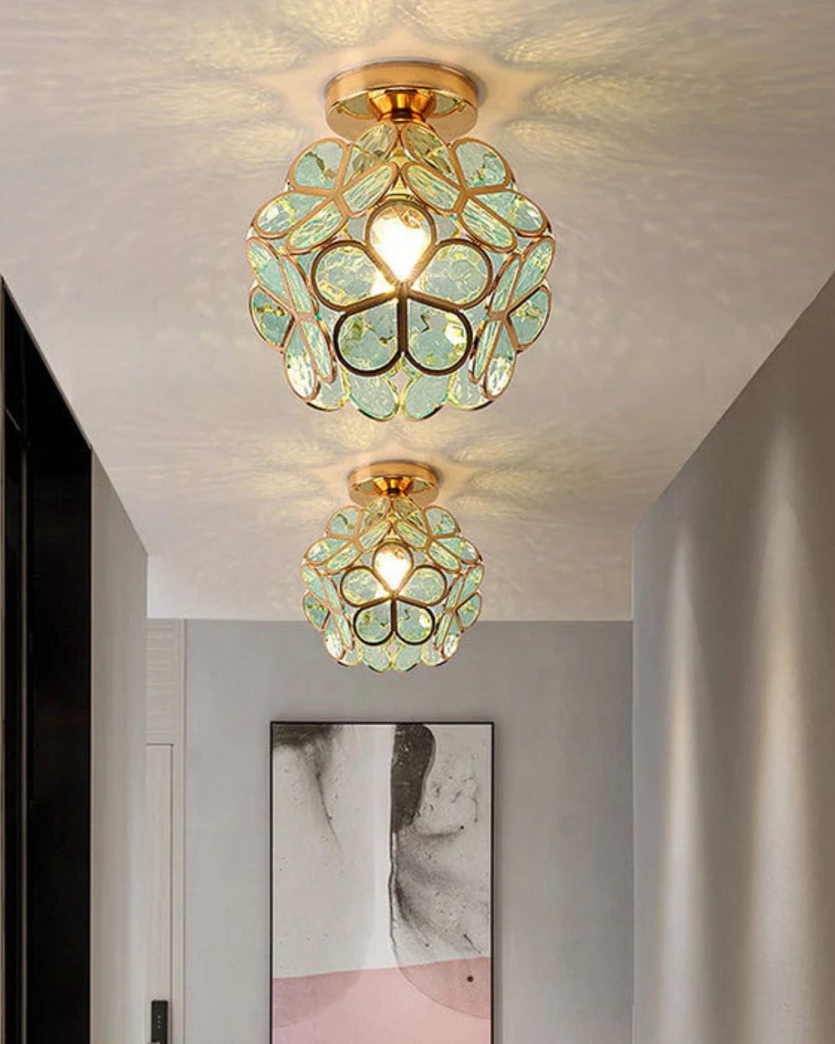 Floral Flush Mount LED Light Fixture 8-Inch Gold Accent Acrylic Ceiling Lamp for Bedroom Hallway Entryway Small Rooms Modern Classic Decor I